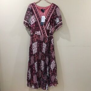NEW marchesa notte  wrap midi dress patchwork Rose multicolor size 12 N50DC2718